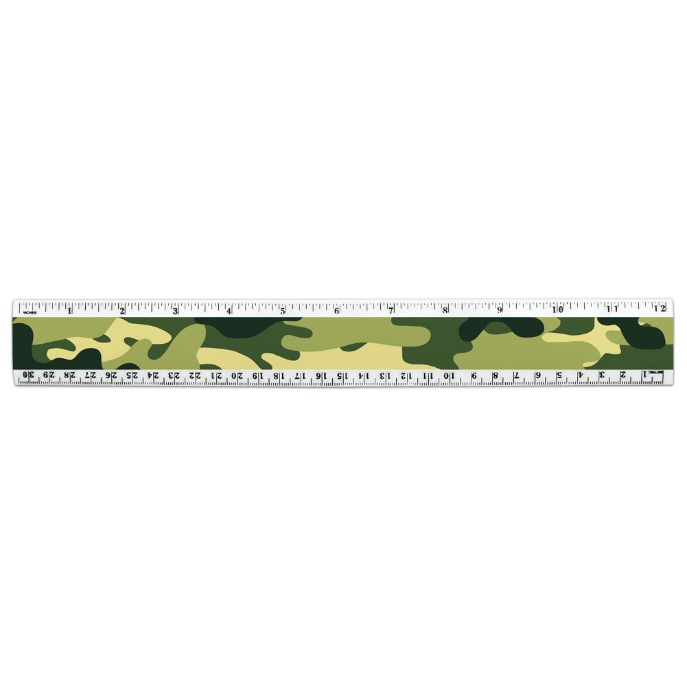 Green Camouflage Pattern 12 Inch Standard and Metric Plastic Ruler