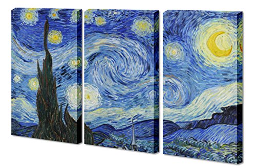 ArtWall 3-Piece Starry Night by Vincent Van Gogh Gallery Wrapped Canvas Artwork, 36 by 54-Inch