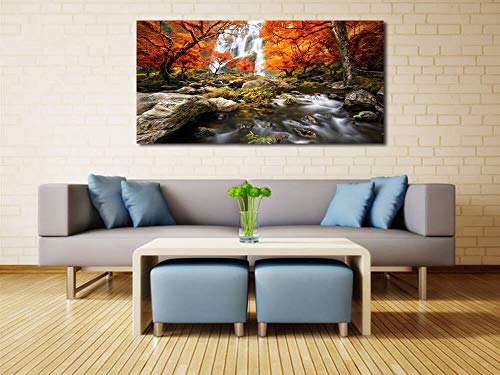Ardemy Landscape Canvas Wall Art Waterfall Nature Forest Autumn Scenery Painting Modern Fall Artwork Mountain Picture Framed For Living Room Bedroom Home Office Wall Decor, Large Size 48"X24"One Panel #TOP1