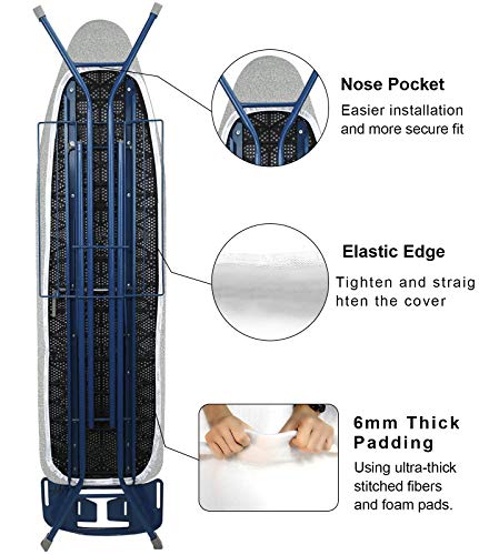 Seiritex Ironing Board Cover and Pad with Elastic Edge Scorch and Stain Resistant Silicone Thick Padding 15\" x 54\" Ironing Board Covers with 1 Pop-up Laundry Basket and 1 Protective Scorch Mesh Cloth