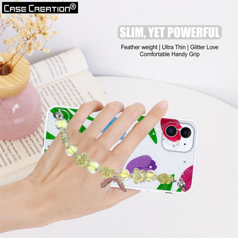 Image of COVERLY Back Cover for iPhone 12 Pro - Shiny Crystal Pearl Wrist Hanging Purse Chain Dry Fixed Glitter Shockproof Soft Silicone Cute Pretty Case with Camera Protection for iPhone 12 Pro for Hot Teens