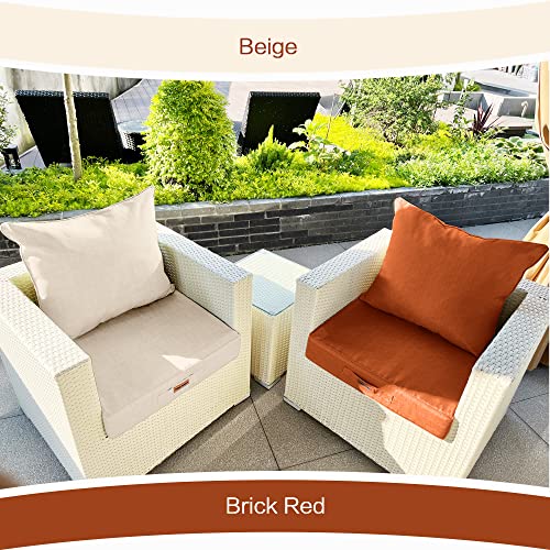 Faible Poisson Outdoor Chair Cushions, 24 X 24 Inch Waterproof Patio Furniture Back & Deep Seat Cushion Set With Handle And Anti-Slip Straps For Indoor Garden Camping, Beige #TOP6