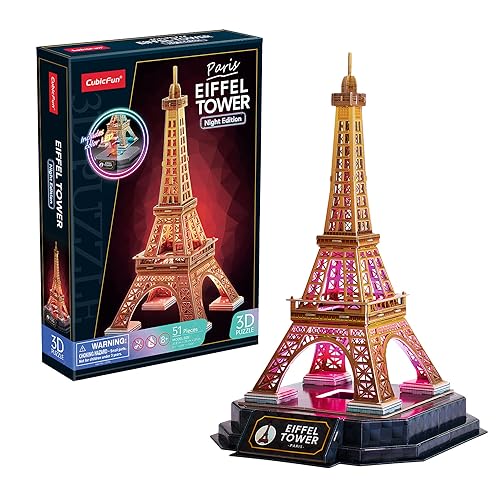3D Puzzle - Eiffelturm LED | 3D Puzzle Kinder Ab 8 | 3D Puzzles Erwachsene | Geschenk Für Kinder | Modellbausatz Erwachsene | 51 Teilen