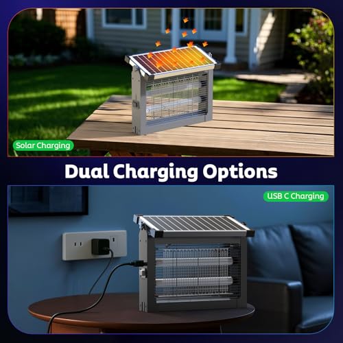 Image of OnBeam Solar Bug Zapper Outdoor, 4500V Mosquito Zapper Fly Trap for Patio | 10W Solar Panel, IPX5 Waterproof, Auto Mode, Solar Powered, USB C Charging, Electric Rechargeable Mosquito Killer for Garden
