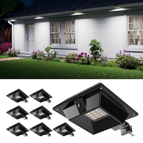 8 Pack Solar Powered Gutter Lights Outdoor Waterproof 12 LED Clip On Gutters Light for Eave Roof Rainspout Fence Railing Wall Garage House Porch Deack Yard No Damage Installation(Cool White)