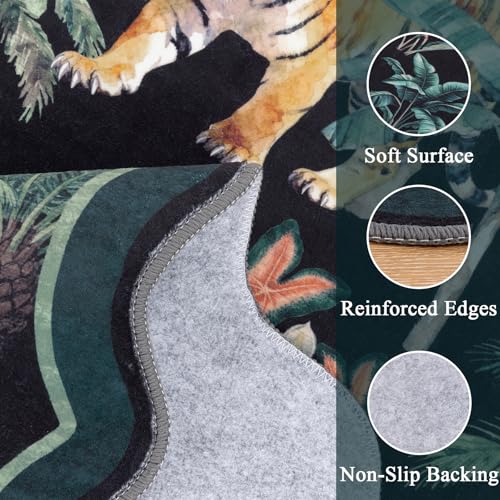 U'Artlines Jungle Animal Print Area Rug 8x10 ft, Large Machine Washable Floor Carpet, Low Pile Non Slip Tiger Print Rugs for Classroom, Living Room (Dark Green) — view 5