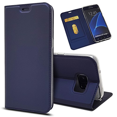 Copmob Coque Samsung Galaxy S7 Edge, Ultra Mince en Cuir PU Premium Housse à Rabat Portefeuille Coque [Antichoc TPU] [Protection Complète][Fente pour Carte] [Fermoir Magnétique]- Bleu
