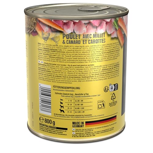 BELCANDO Nassfutter für Hunde, Huhn und Ente mit Hirse und Karotten, 6X 800g Dose, Hundefutter nass, für alle Rassen, Made in Germany