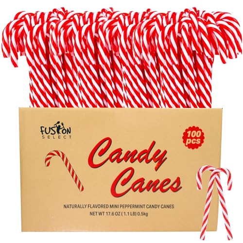 Fusion Select 100 Pcs Mini Candy Canes - Striped Christmas Candies, Sweet Goodie...
