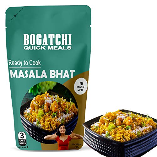 Image of BOGATCHI Quick Meals - Ready to Cook Authentic Masala BHAT - 200 g , Ready to Eat Meal and Tasty Instant Meal, 100% Natural Ingredients, No Preservatives, No Artificial Flavours & Colours
