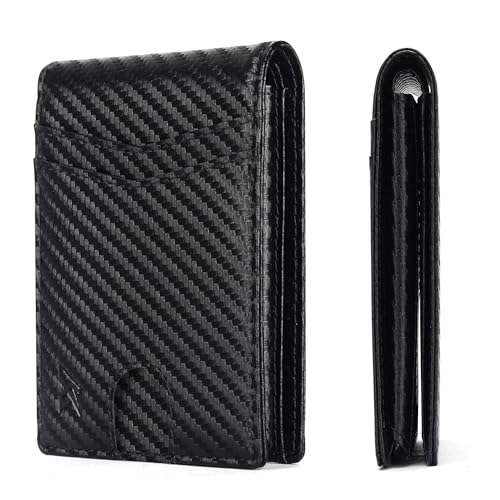 Slim RFID Blocking PU Leather Wallet for Men - Carbon Fibre | Mens Bifold Wallet with Gift Box, Holds Up to 15 Cards, Durable Anti-Scratch Leather, Ideal Gift for Father's Day, Birthdays & Occasions