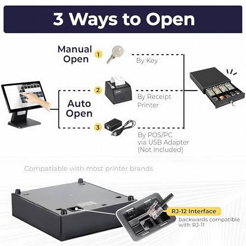 Image of 24x7 eMall 5 Slot Electronic And Manual Cash Drawer Register for Point of Sale (POS) System with 5 Bill And Coin Cash Tray, Removable Coin, 24V, RJ11 /RJ12 Key-Lock, Cash Box- Size- 40 cm x 40 cm