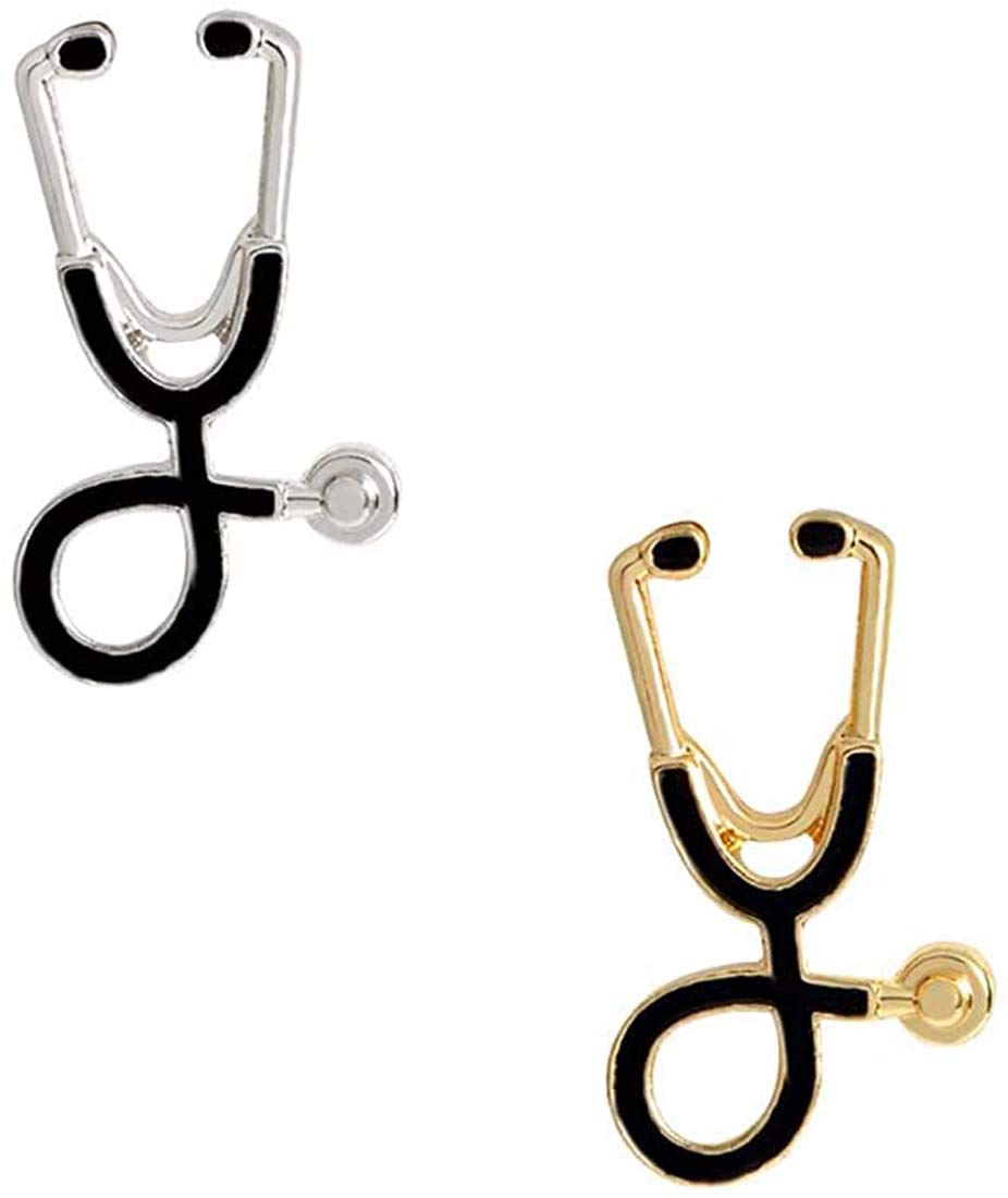 Stethoscope Brooch Pins, Creative Personality Doctor Nurse Stethoscope Enamel Lapel Pins, Coat Shirt Collar Lapel Pin, Jewelry Accessories, Collar Accessories, for Clothes, Doctor, Nurse (2 Pcs)