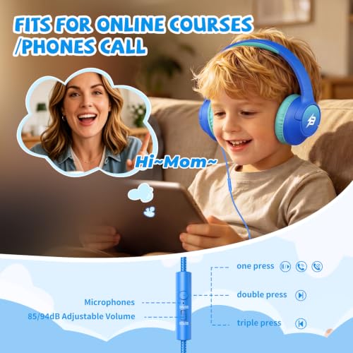 Image of USB C Headphones Wired for Kids, 85 /94dB Volume Limit With Mic, Blue