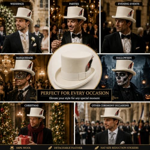 Image of Wool Top Hat for Men Women Topper Hat Mens Tall Tophat Christmas Costume