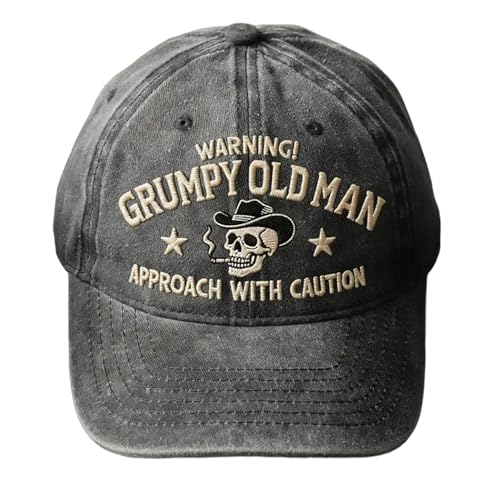 Warning Grumpy Old Man Embroidery Cap, Funny Adjustable Cotton Embroiered Baseball Cap, Suitable for Both Men and Women (Black)