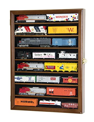 sfDisplay.com,LLC. Small HO Scale Train Model Trains Locomotive Engine Display Case Cabinet Wall Rack w/ 98% UV Lockable (Walnut Wood Finish)