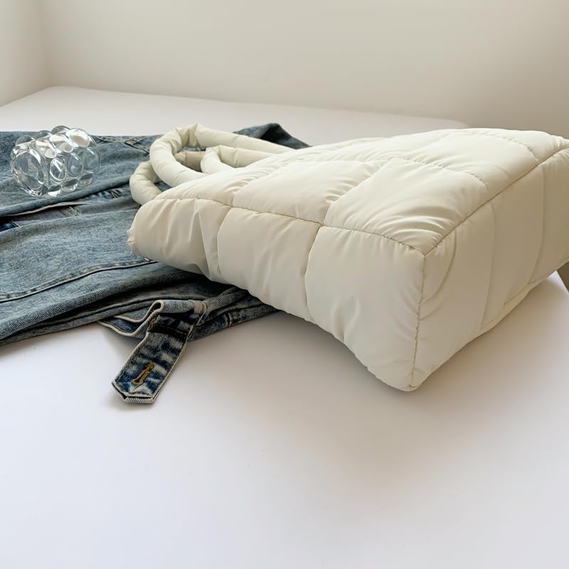 CRGANGZY Puffer-Einkaufstasche for Damen, schicke Hobo-Tasche, große Kapazität, weiche Wolken-Einkaufstasche, leicht, gepolsterte Schulterhandtasche, einfarbig, stilvolle Pendlertasche (weiß