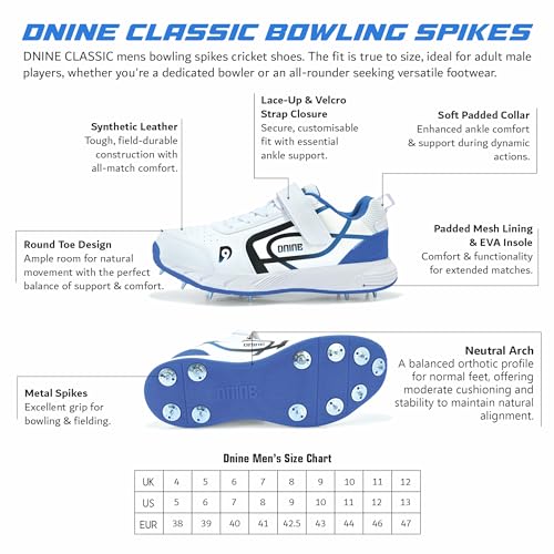 Image of DNINE Classic Men Bowling Spikes Cricket Shoes White /Orange & White /Blue