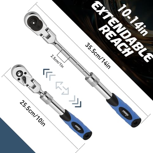 Disen 3/8 Inch Drive Extendable Ratchet,72-Tooth Flex-Head Ratchet Wrench With Quick Release Locking,Soft-Grip With Reversible Switch,Full-Polished Chrome Plating thumb #5