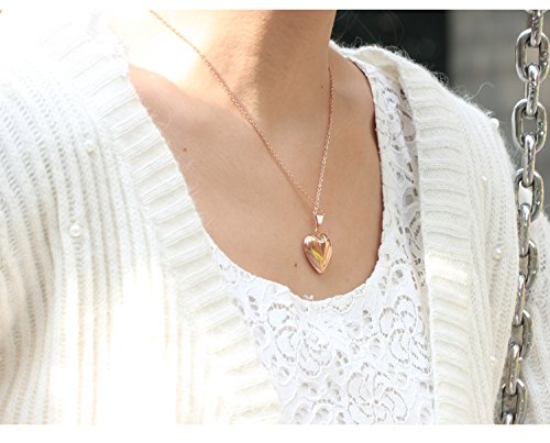Paialco Heart Shape Locket Pendant Necklace For Love Memory Photo Keeping, 18" Rose Gold Tone #TOP6