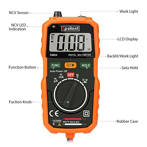 Epsilont EPS1000MM Digital Multimeter, Auto-Ranging Digital Measuring instrument Ac Voltage Detector Amp Ohm Volt Meter Multi Tester Diode with Backlight LCD Display - Thumbnail 2