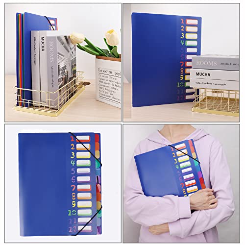 Edufun Expanding File Folder, File Organizer : 24 Pocket, Letter Size Hold 240 Sheets, Plastic Rainbow Lining, Colored Filing Folder Designed For Home, Office, School - Blue Cover #TOP6