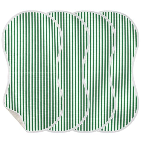 4 Pack Baby Burp Cloths, Soft Absorbent Burping Cloths for Babies, Cotton Milk Spit Up Rags, Large Size for Newborns, Baby Boys and Girls (Green White Stripes)3