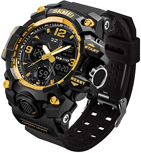LYMFHCH Men's Analog Sports Watch, LED Military Digital Watch Electronic Stopwatch Large Dual Dial Time Outdoor Army Wrist Watch Tactical