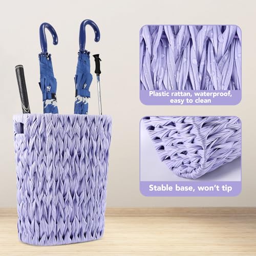 Image of Wicker Trash Can and Square Tissue Box Cover, 4 Gallon Water Hyacinth Bathroom Trash Can, Handwoven Napkin Holder,Narrow Small Waste Basket,Rustic Decorative Home Set for Bedroom,Office (Light Purple)