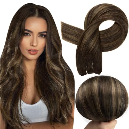 Full Shine Weft Hair Extensions 12 Inch 80G Dark Brown Balayage Weft