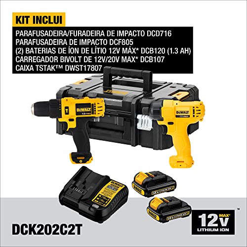 DEWALT Kit Parafusadeira e Furadeira de Impacto 3/8 Pol. (10 mm) e Parafusadeira de Impacto 1/4 Pol.