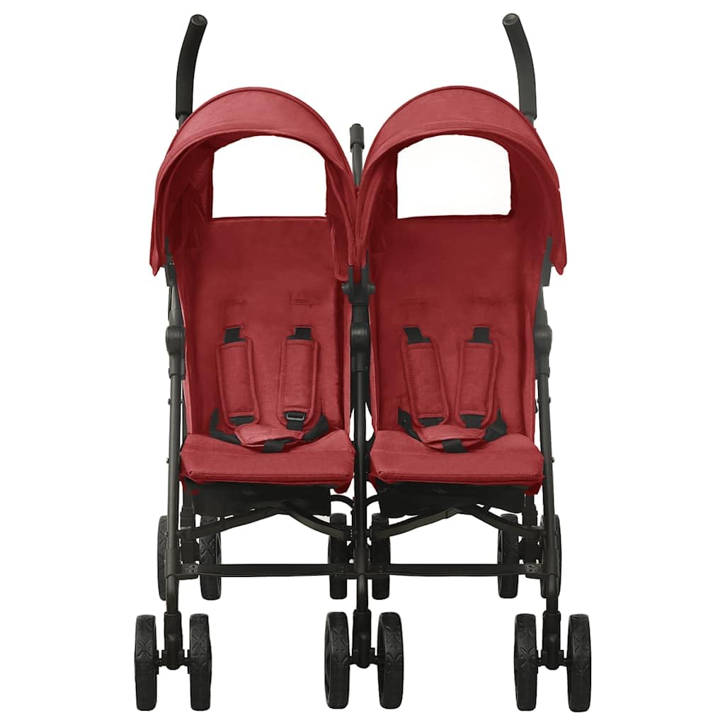 vidaXL Passeggino Gemellare in Acciaio Rosso