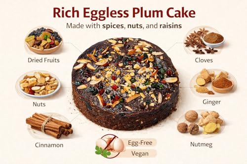 Image of MOM'S BAKERY Homemade Rich Plum Eggless Cake 250g | Preservative Free, Hygienic Baked Traditional Dry Fruit & Nut Cake with Cashews, Almonds & Raisins | Soft, Moist & Freshly Baked | Classic Christmas & Tea Time | No Alcohol