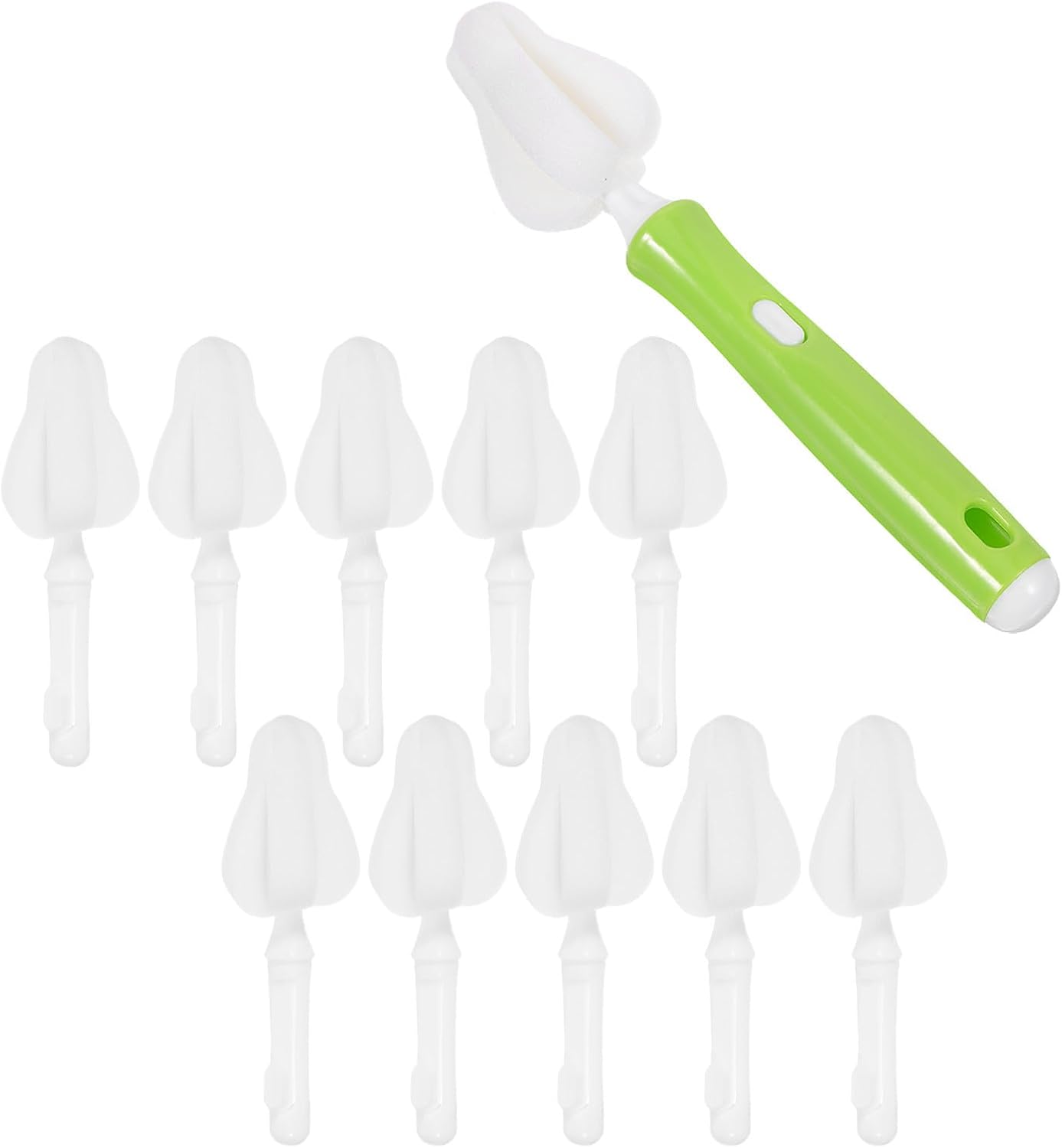 Mikikit 10pcs Bottle Cleaning Sponge Refills with Detachable Design, Deep Cleaning Bottle Nipple Brush Heads for Feeding Accessories, Portable White Sponge Replacement