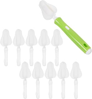 10pcs Baby Bottle Nipple Cleaner Brush Heads for Deep Cleaning | Soft Sponge Polyethylene Refills, White Set for Bottle Nipples and Small Feeding Accessories