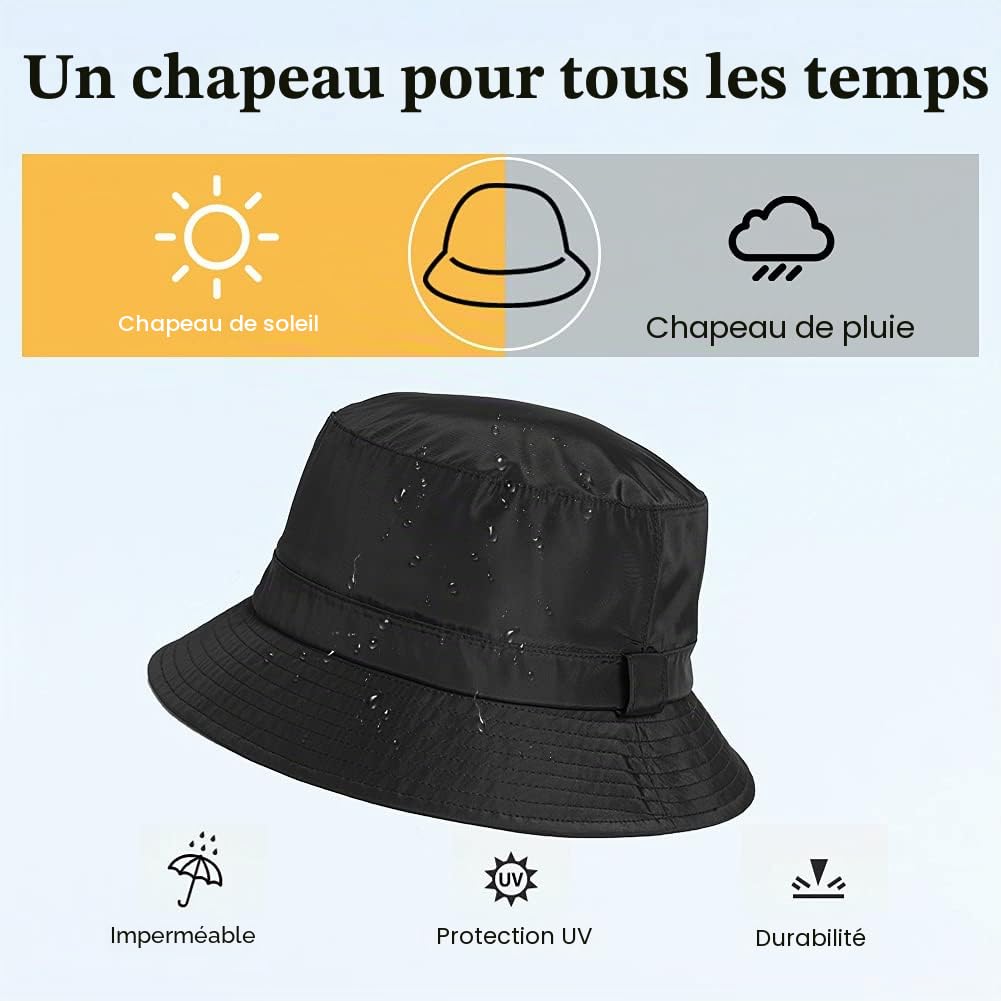 Comhats Chapeau de pluie unisexe 100 % étanche pour la marche, le vélo, avec visière et sangle de menton élastique [enlever le film de protection des deux côtés de la visière]