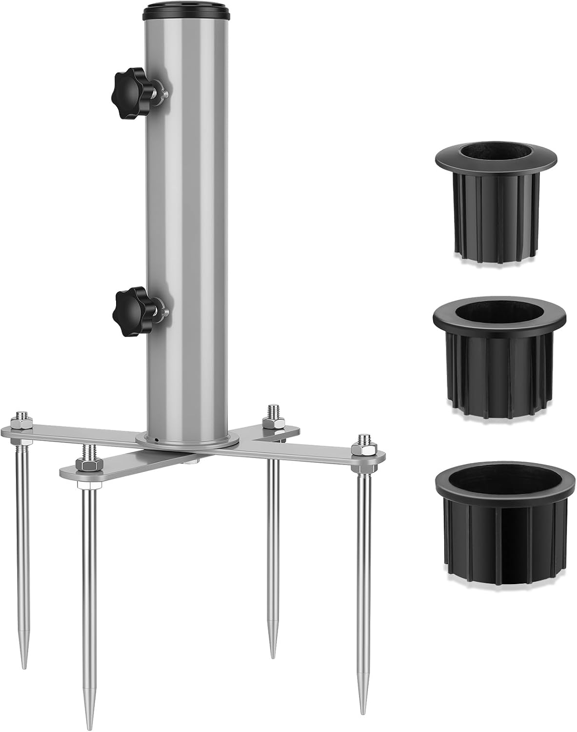 SLIIMU Removable Inground Umbrella Stand Anchor with 4 Spike, Metal Grass Umbrella Ground Stake, Outdoor in Ground Parasol Base Mount, Metal Patio Umbrella Stand Holder for Beach,Sand,Yard,Lawn