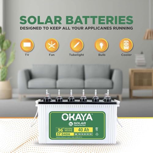Image of Okaya Solar ST 040H, 40Ah Tubular Battery for Home, Office & Shop with 36 Months Warranty