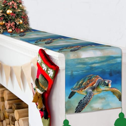 Chemin de table tortue de mer à franges de 152 cm pour une déco rustique