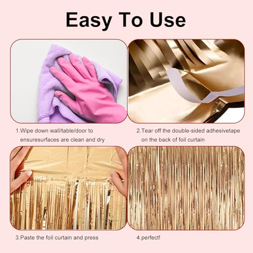 Image of 2 Pack 3.28 ft x 6.56 ft Tinsel Curtain Party-Streamers Party Decorations for Birthday Graduation Wedding Party Streamers. (Champagne Gold)