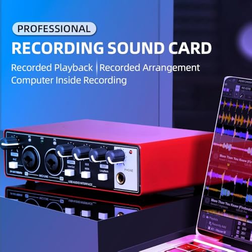Image of Arvox USB Audio Interface 2x2 Gen 3 | 2-In 2-Out | Premium Mic Pre-Amps | 48V Phantom Power | 24-bit /192kHz Recording | XLR /Mic /Line Inputs | Plug & Play | Metal Body | Red