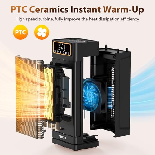 TENKER Space Heater, 1500W Portable Electric Heaters with Remote, Thermostat, Digital Display, 60°Oscillation, 1-12H Timer, Eco Mode and Fan Mode, PTC Ceramic Fast Heat for Office Bedroom Room