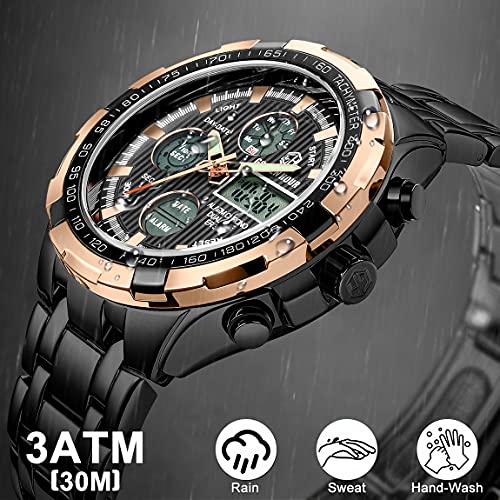 Affute Luxury Fashion Mens Watches Stainless Steel Heavy Sport Chronograph Waterproof Date Alarm Multifunction Analog Digital Watch
