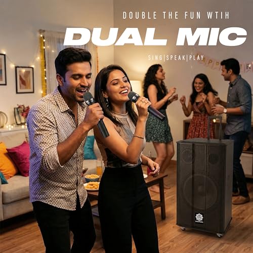 Image of DIGIMORE 320W Trolley Speaker w / 2 Wireless Mics | 15 inch BoomBass Woofer, AI Sound Boost, BT 5.3, 10H Battery, Reverb & Echo Effects | Ideal for Karaoke, Parties & Outdoor Events (D-15W)