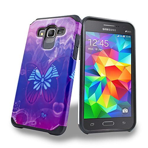 Grand Prime Case, Customerfirst [Shock Absorption] Hybrid Dual Layer Armor Defender Protective Case Cover for Samsung Galaxy Grand Prime (Butterfly)