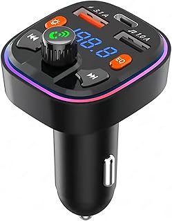 Bluetooth FM Transmitter for Car - Bluetooth Car Adapter with Dual USB Port and Type-C PD Car Charger, Wireless FM Radio Transmitter, 7 Colors LED Backlit, MP3 Music Player, Handsfree Calling, U Disk