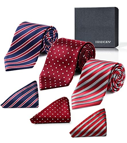 Image of HISDERN Mens Ties Extra Long Tie and Pocket Square Set 63 Inch XL Tie Pack Collection Present Box Necktie Lot 3 PCS