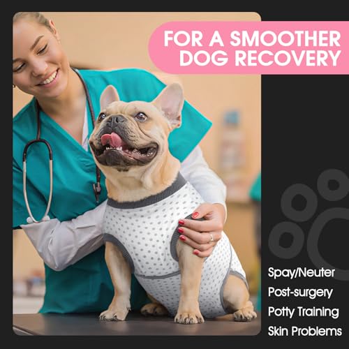 Image of FUAMEY Dog Recovery Suit Male,Dogs Surgery Neuter Suits Puppy Spay Shirts for Female Protect Dog's Skin Anti Licking Abdominal Wounds Doggie Onesie Pet Bodysuit Alternative to Cone Polka Dot M