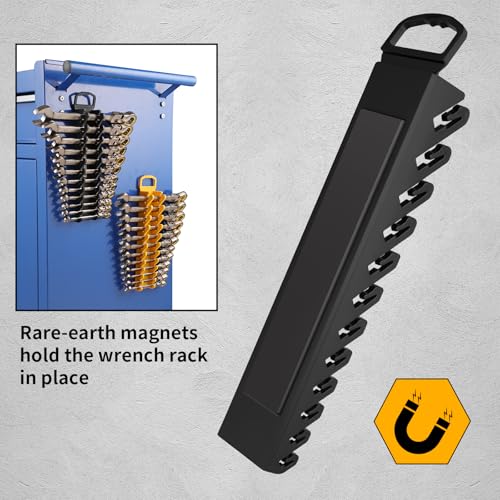 Image of GRENPRO Wrench Organizer for Tool Box, 2 Pack Magnetic Wrench Holders with Handle, SAE & Metric Wrench Rack for Tool Box Drawer Storage